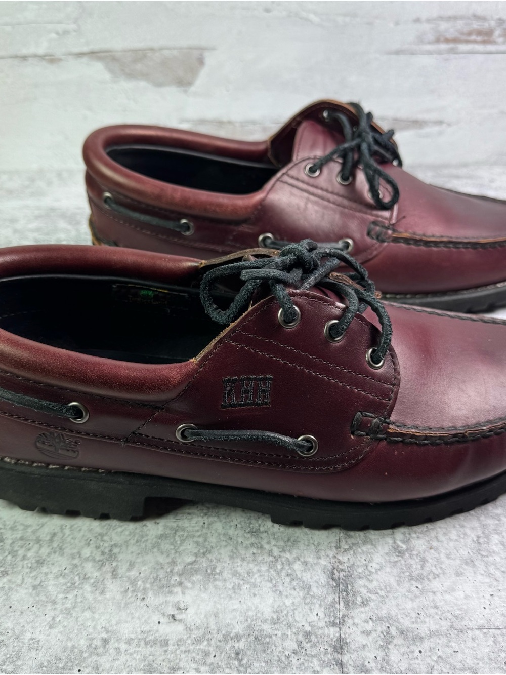 Timberland Custom 3-Eye Lug Handsewn Boat Shoes Burgundy Leather Men's 12 W/L - Picture 2 of 8